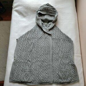 100 % wool Irish knitted hooded sweater jacket gray XL/XXL